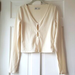 HOLLISTER RIBBED KNIT FAUX CARDIGAN CREAM IVORY OFF-WHITE SIZE MEDIUM 90s Y2K